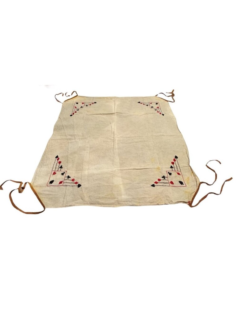 Vintage Handmade Card Suit Embroidered Linen Apron Gambling Casino Poker Theme 2